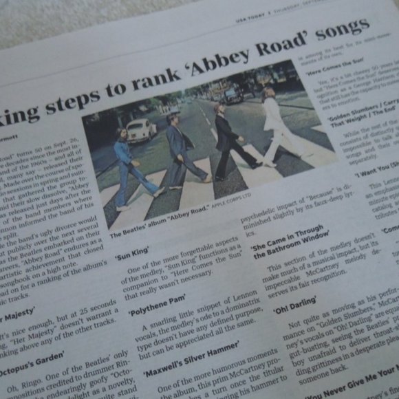 Beatles Abbey Road Vinyl LP 1969 + Newspaper Article Ranking Abbey Road Songs - Picture 8 of 10